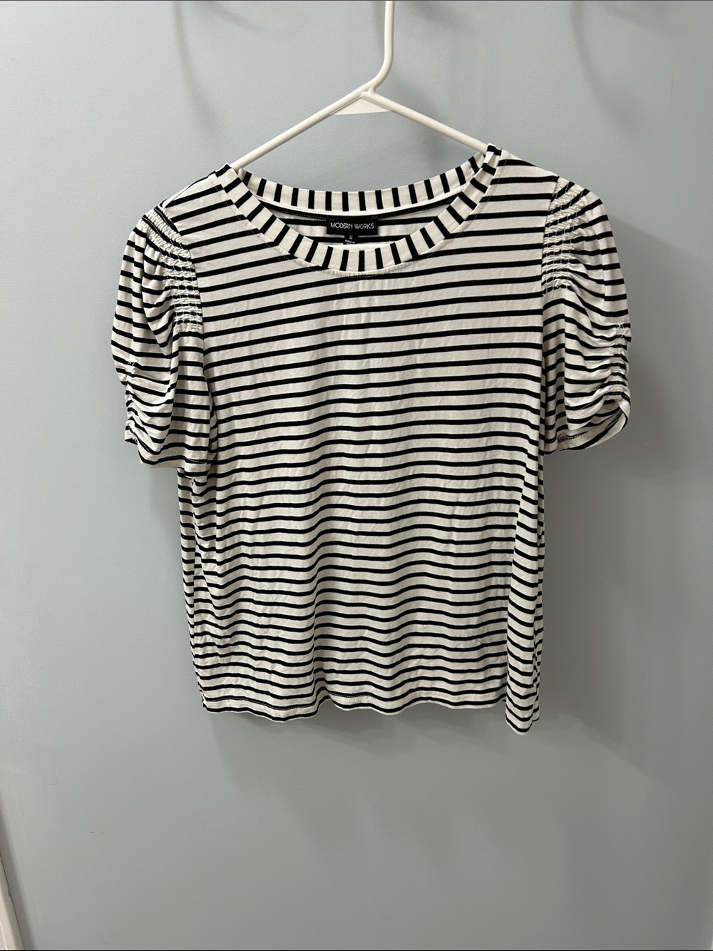 Modern Works Black & White Striped Puff Sleeve Tee